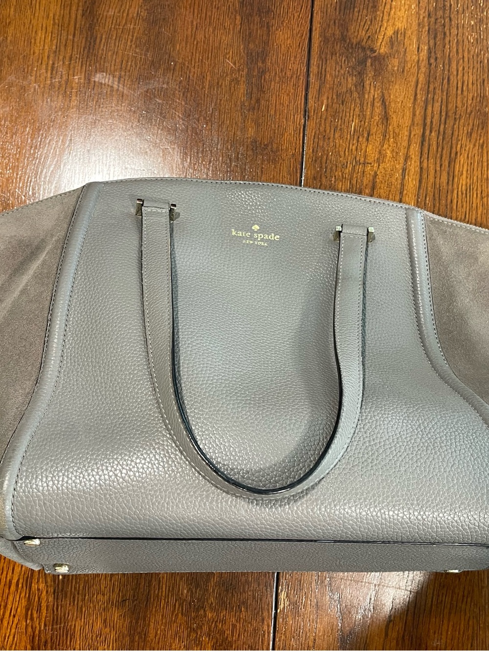 kate spade Gray Pebbled Leather Tote with Gold Logo